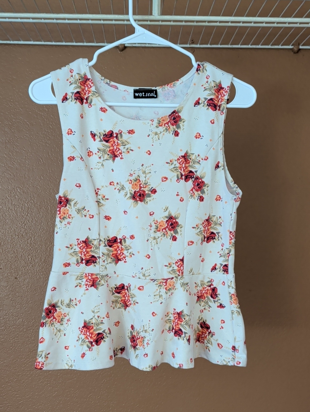 Wet Seal Cream Floral Peplum Tank Top
